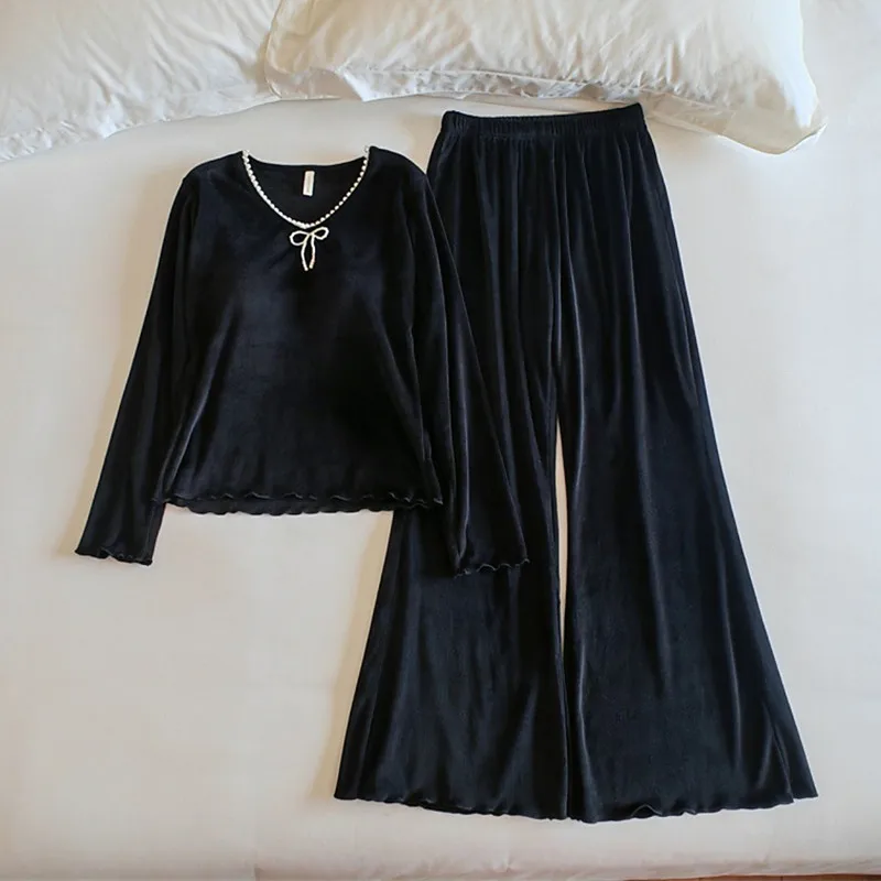 

Pyjama Femme Ensemble Island Velvet Warm Sleepwear Set Winter Sleeping Clothes Women's Pajamas Chest Pad Nightwear Home Suit