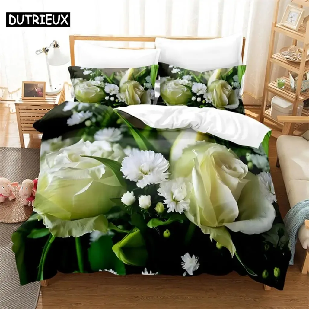 

Rose Queen Bedding Set Green Duvet Cover Set Kids Bedding Digital Printing Bed Linen King Size Duvet Cover