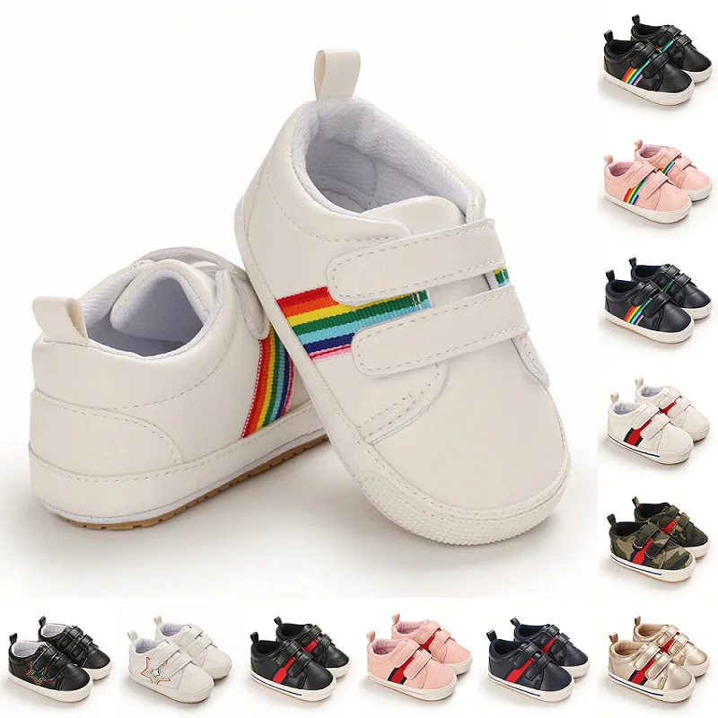 Newborn Baby Shoes Boys Girls Toddler Shoes PU Toddler Sneakers Rubber Non Slip Soft Sole Infant First Walkers 0-18 Months