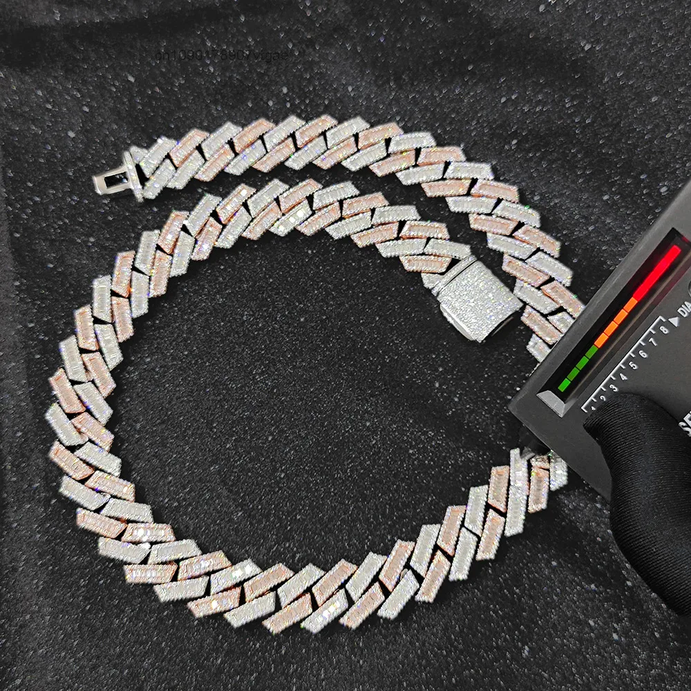 Hip NUOYA Hop Jewelry Iced Out 18MM 925 Sterling Silver Prong Chain Necklace Bling Moissanite Cuban Link Chain for Men Women.