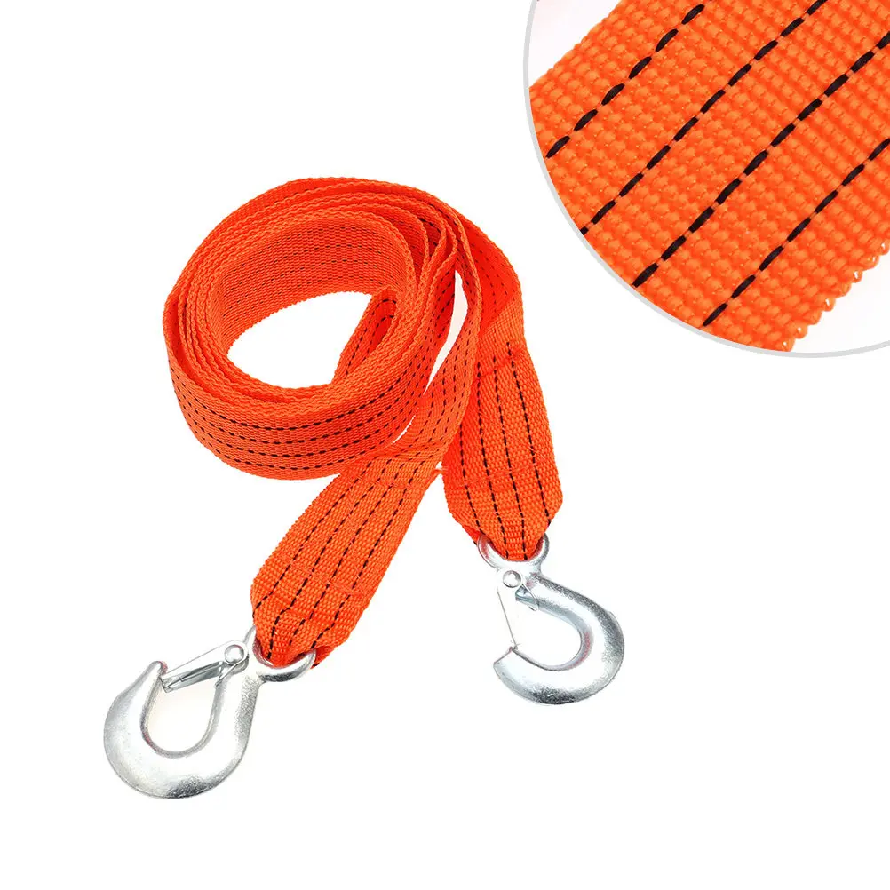 4 Meters 3 Ton Bright Fluorescent Trailer Rope Thick Nylon Tow Rope Forged Iron Hook Secure Fit Vibration Dampening Emergency