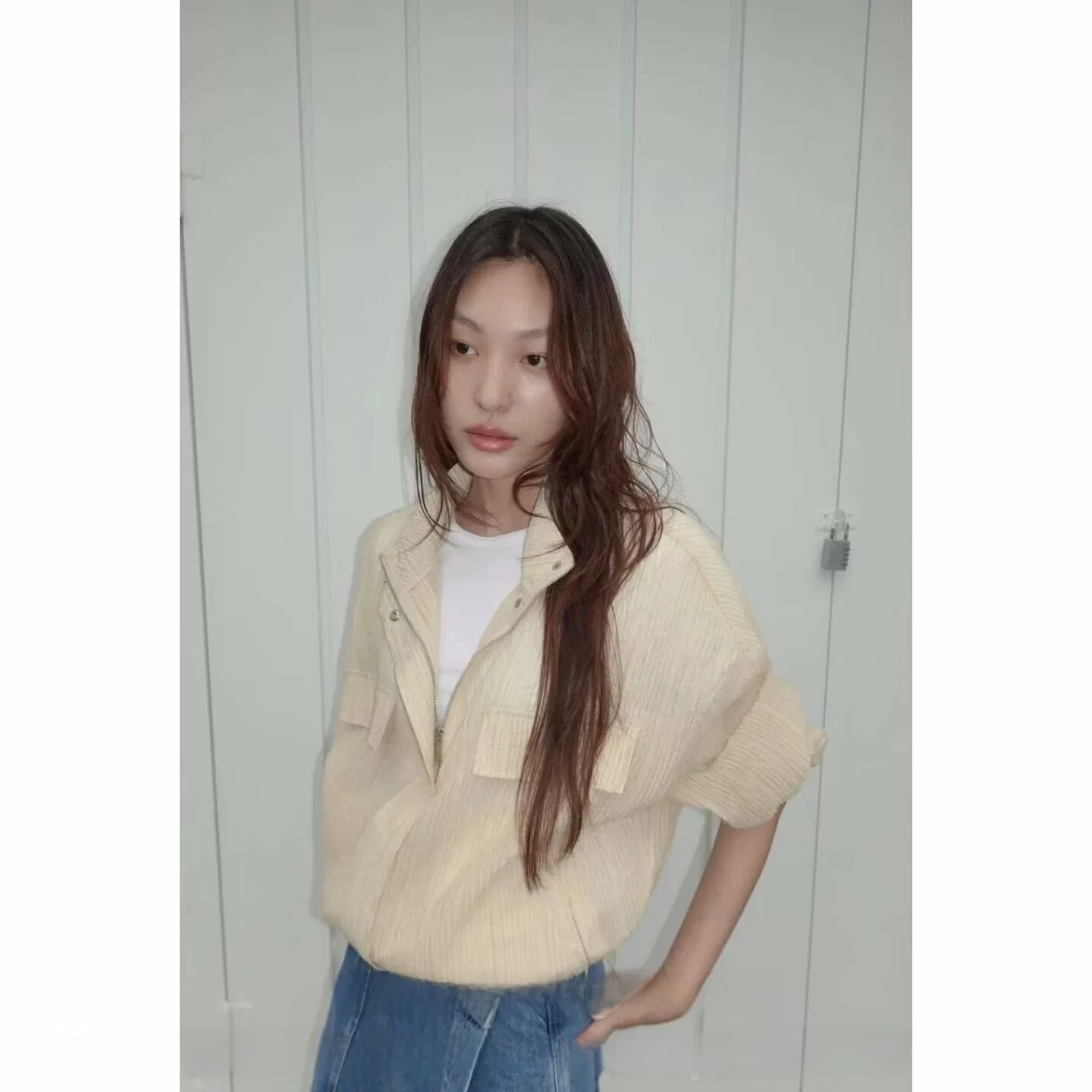 New Summer 2026 Women's Fashion Casual Crack Effect Semi-Transparent Jacket Versatile Loose Fit Zipper Closure Other Material