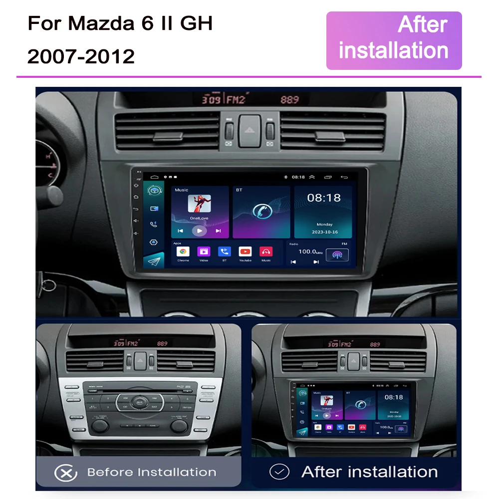 Android 13 Car Radio For Mazda 6 II GH 2007-2012 Wireless Carplay Android Auto Multimedia Player Navigation Stereo RDS 4G DSP BT