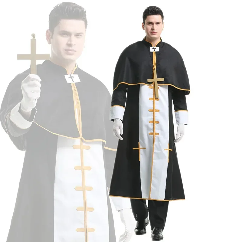 

Halloween Cosplay Shepherd Father Roman God Black Robe Party Dress Male Style Costume