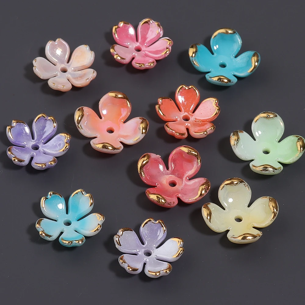 100 Stück Farbverlauf-Blumen-Abstandshalterperlen aus Acryl mit Goldrand, lose Blütenblattperlen für die Schmuckherstellung, DIY-Armband- und Ohrringzubehör – Detail 4
