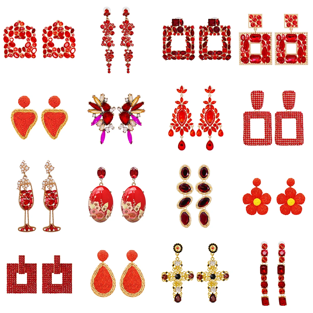 New Arrival Red Crystal Metal Statement Earrings High Quality Fashion Cartoon Dangle Earring For Women Jewelry