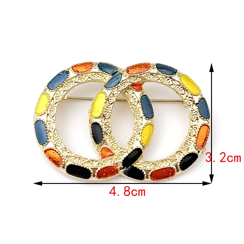 Trendy Design Pearl Colorful Enamel Double Circle Brooch Anti Slip Metal Ring Pins Women Summer Daily Colthes Button Accessories