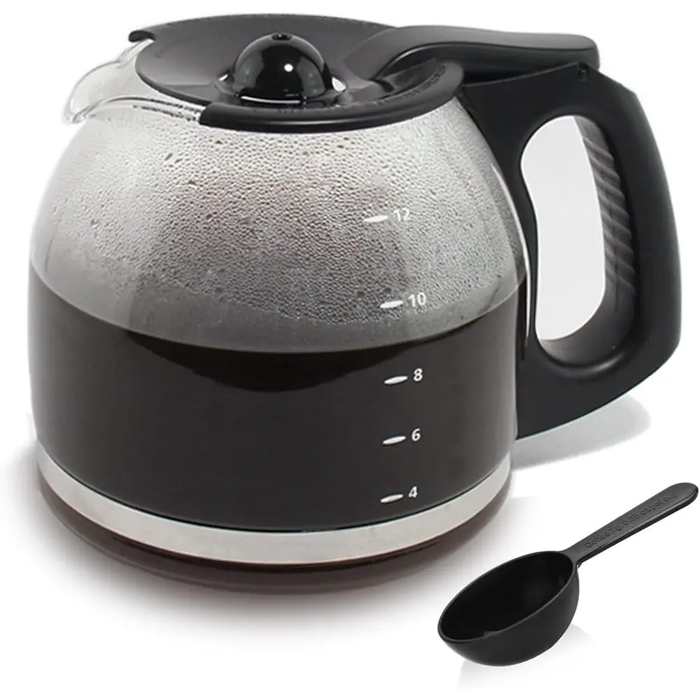 12-Cup Replacement Carafe for Coffee Maker, Compatible with Select Coffee Pots, Black Handle
