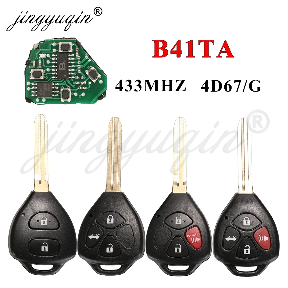 

Jingyuqin B41TA дистанционный Автомобильный ключ для Toyota Forruner Hilux Innova Corolla Innova Yaris 2/3/4 кнопки 433 МГц 4D67G чип 89070-52E61