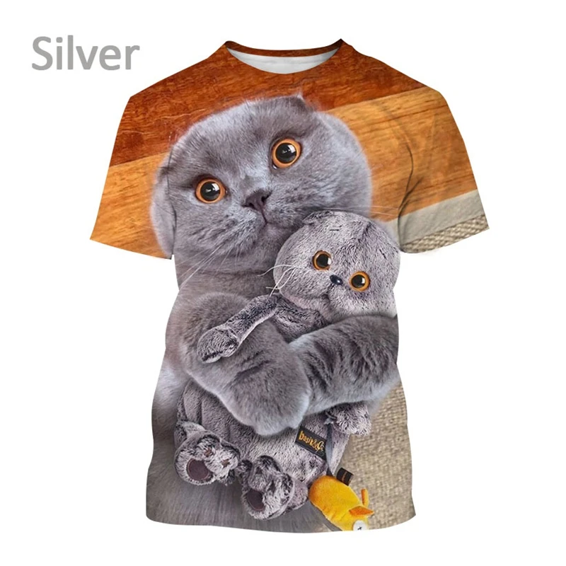 Summer T Shirt Men Clothing Scottish Fold Cat 3D Printed T-shirt Cute Cat Pattern Short Sleeve Tee Trendy Unisex Breathable Tops
