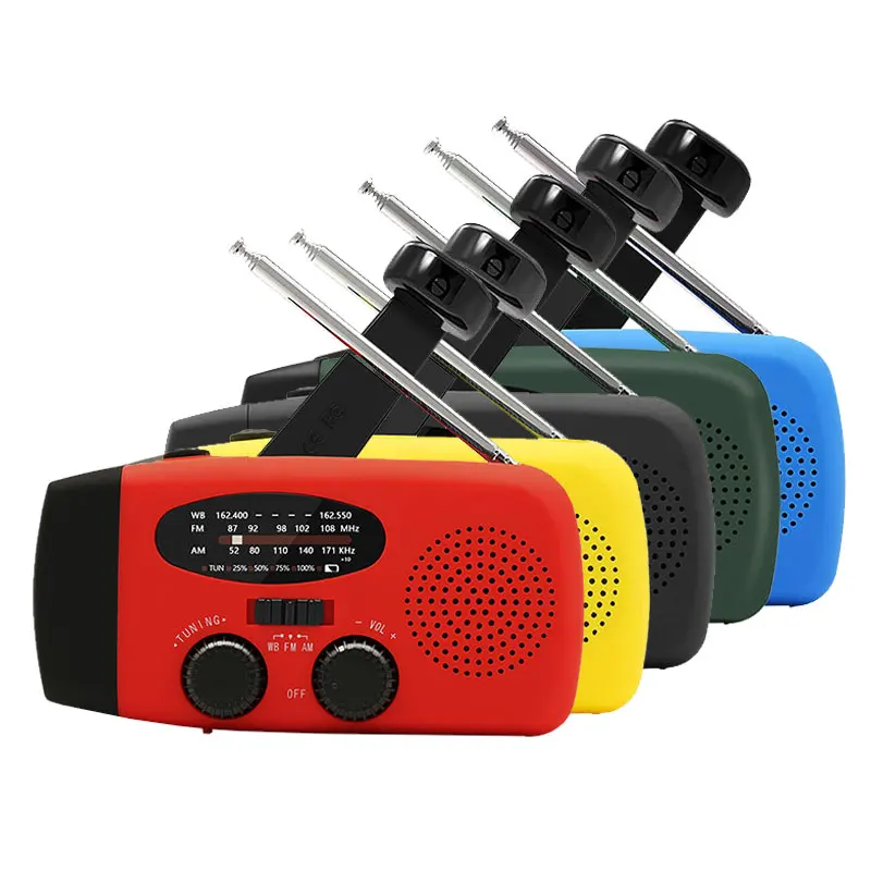 Rechargeable Portable Radio 2000mAh Emergency Radio Hand Crank Solar Power Bank with Solar Charging Battery Operated radio