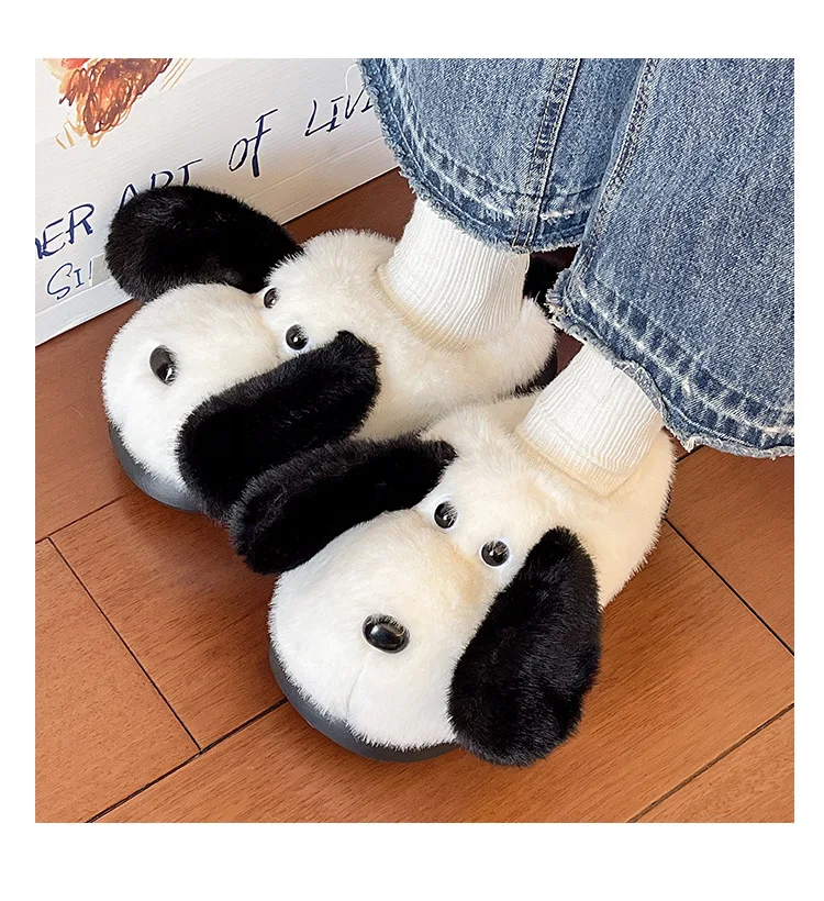 new arrival woman's winter cartoon puppy warm plush slippers indoor non-slip Couple household thick-soled plush cotton shoes