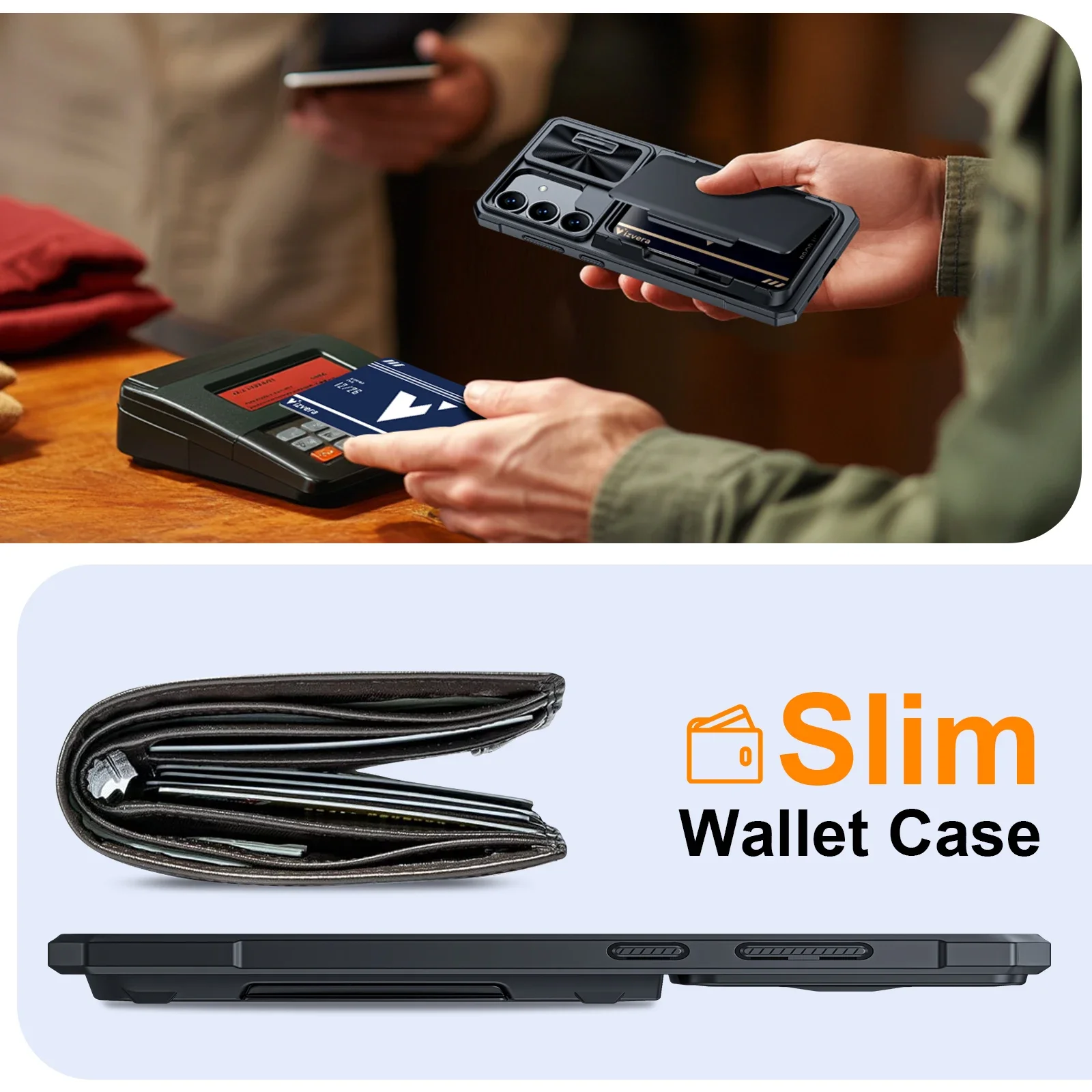 هدية عيد الميلاد، لحافظة الهاتف Samsung S25 Plus، مع حامل البطاقة وحامل حافظة الكاميرا، حافظة مقاومة للصدمات RFID - أسود #5