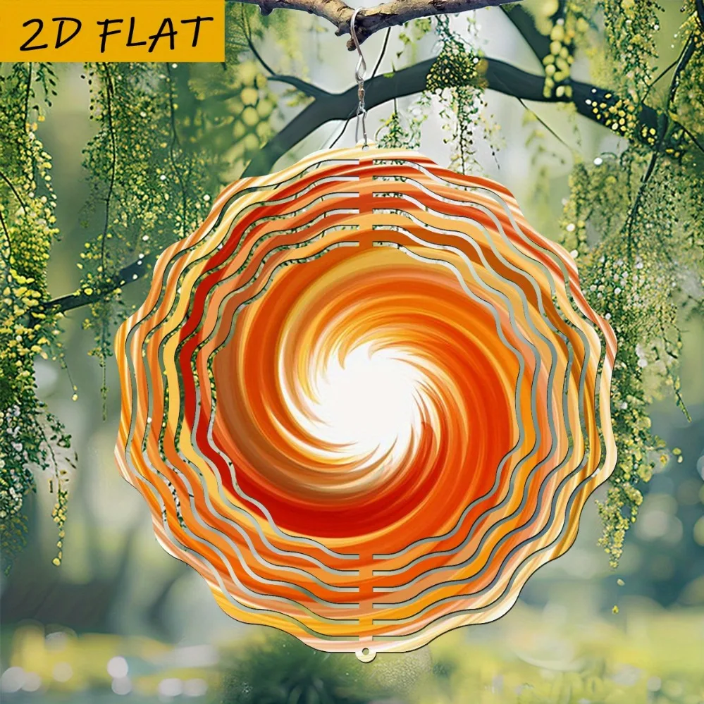 1PC Orange 2D Spiral Vortex Wind Spinner 10x10in Wall Art No Battery Needed