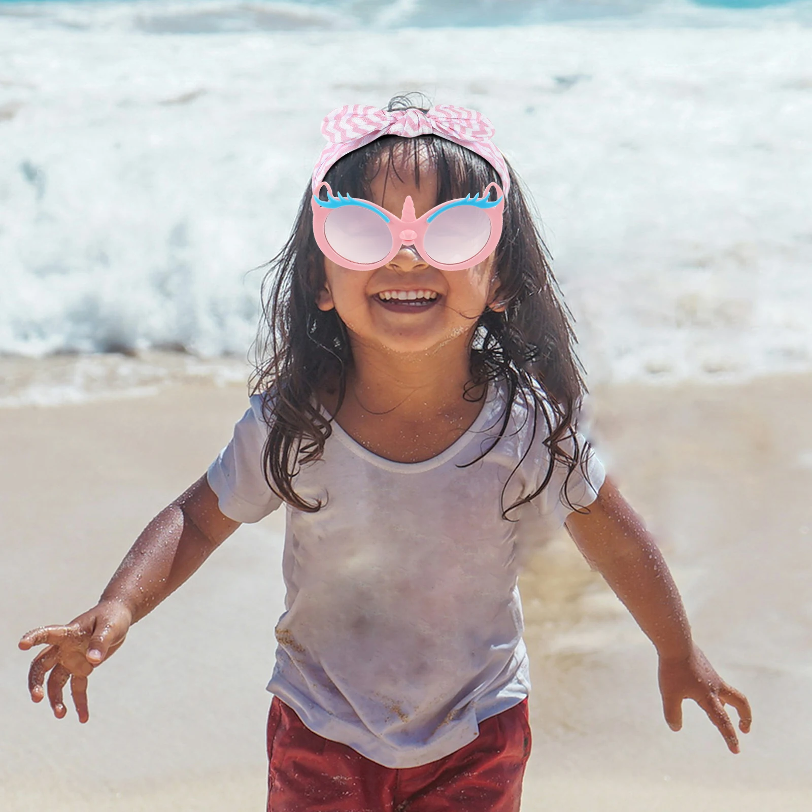 

1 set Unicorn Sunglasses Kids Cartoon UV400 Protection Lightweight Girl Sunglasses Headb Pink Outdoor Travel Beach Accessories