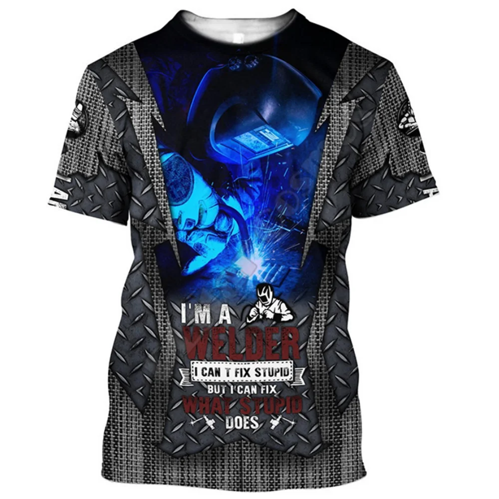 Ropa de trabajo de soldador para hombre, camiseta de manga corta de gran tamaño, moda de verano, ropa informal de calle, Top diario con