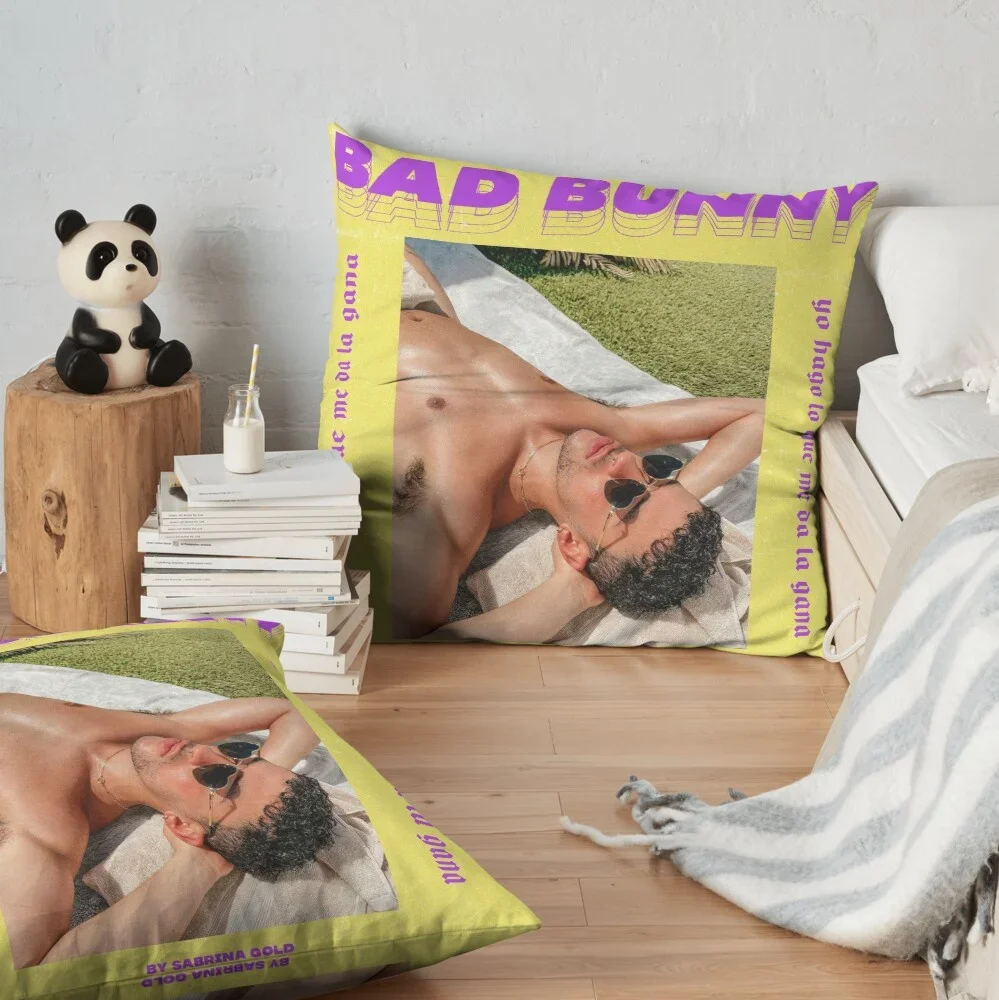 Bad Bunny Bunny Bad Singer Reggaeton Print Pillow Cover Sofa Cushion Cover Living Room Bedroom Decor Polyester Pillow Case