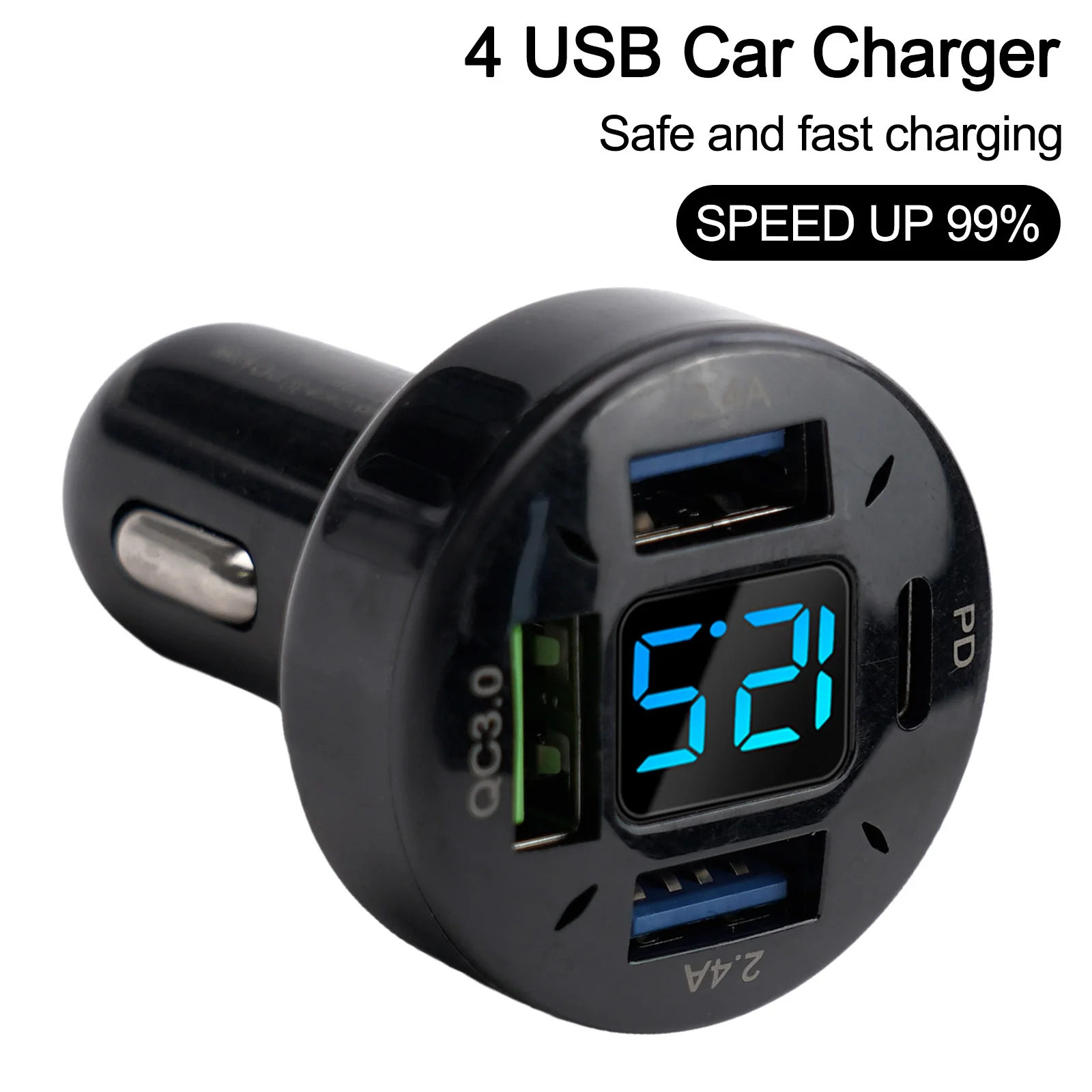 

100W 4 Ports Car Charger- Fast Charging Type-C Car Lighter- PD QC-3.0 Car Phone Charger For IPhone- Samsung- Huawei-