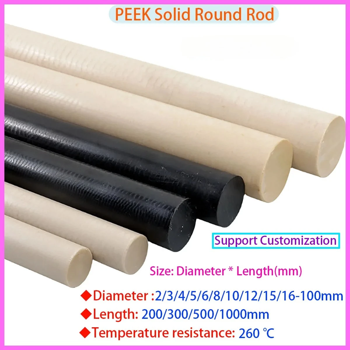 PEEK Rod, Polyetheretherketone Rod, Plastic Rod Diameter 2/3/4/5/6/8/10/12/15/16/20/25mm