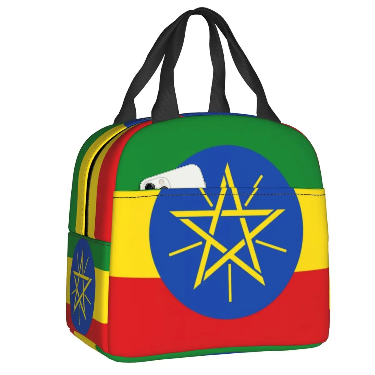 Custom Flag Of Ethiopia Insulated Lunch Bag for Women Portable Cooler Thermal Lunch Tote Office Picnic Travel
