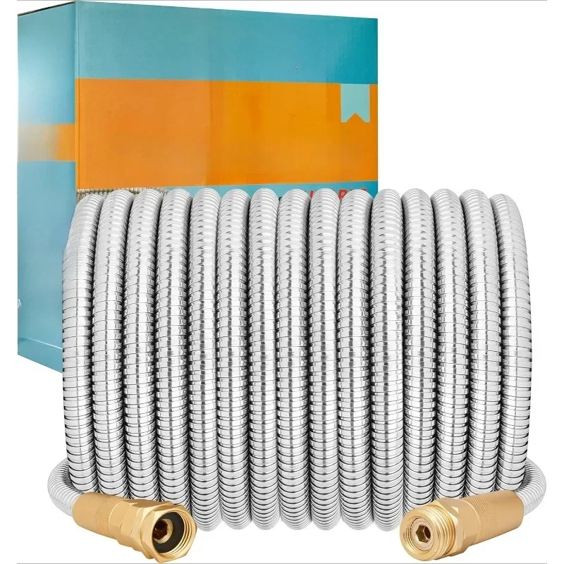

100ft Stainless Steel Garden Hose Heavy Duty | Puncture Proof | For Yard RV Car Washing with Sprayer