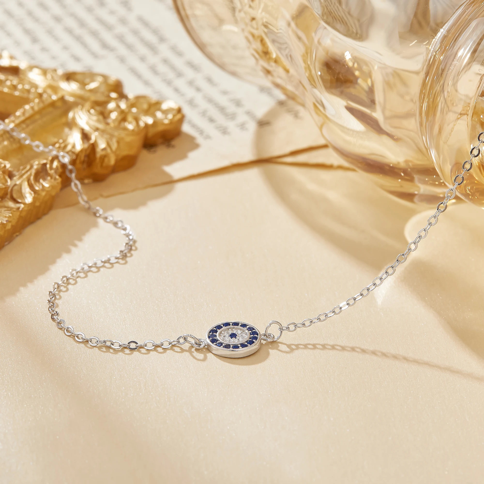 Eye of the Devil Round Charm Anklet Solid 925 Sterling Silver Anklet Adjustable Foot Chain Anklet Bracelet Birthday Gift 6610015