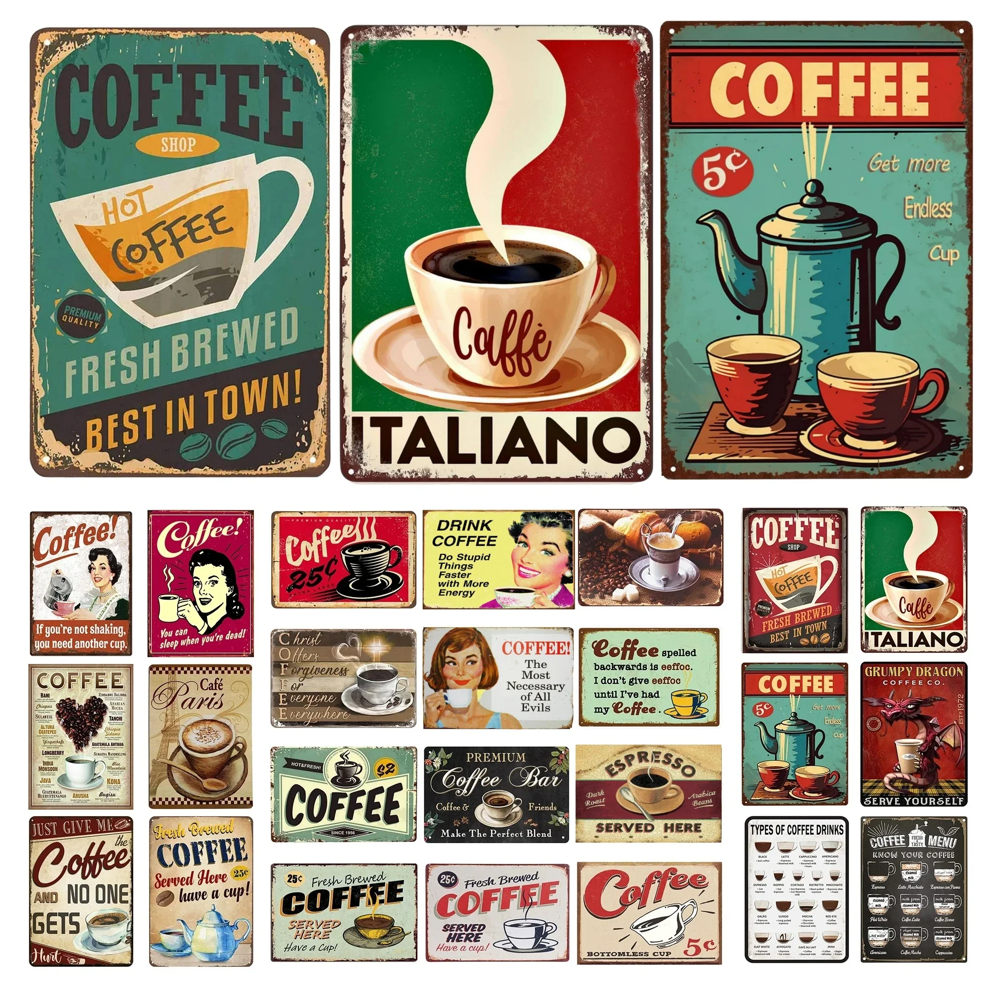 Vintage Kaffee-Metallschild, Retro-Wandkunst-Poster für Café, Bar, Pub, Küche, Club, Eisenmalerei-Dekoration