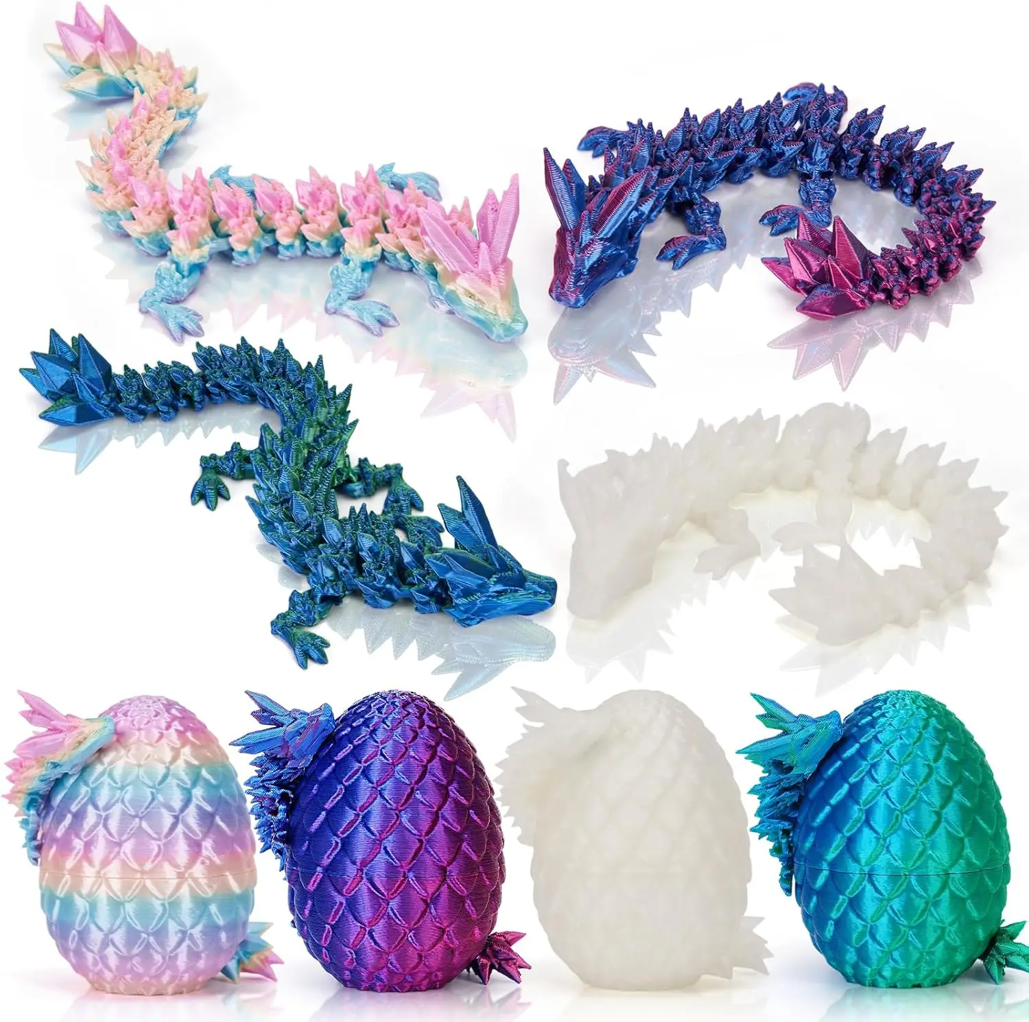 

4PCS 3D Printed Dragon Eggs with Articulated Crystal Fidget Toys, Mini Easter Basket Stuffers
