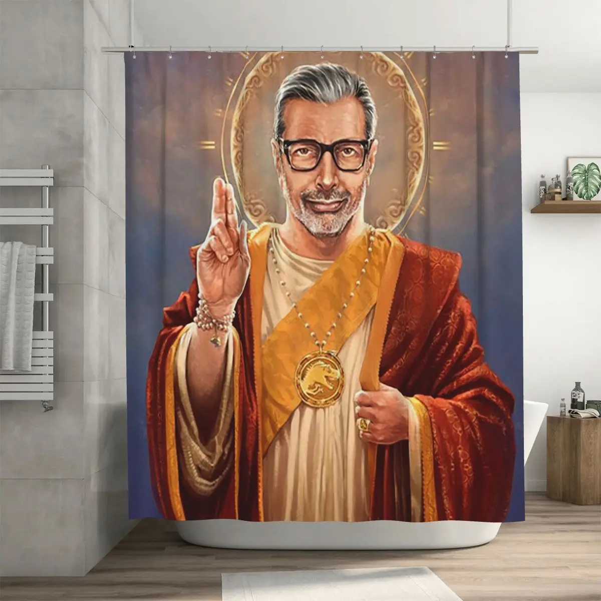 Saint Jeff Of Goldblum, Jeff Goldblum Original Religious Painting Shower Curtain Bathroom Waterproof Bath Curtains with Hooks
