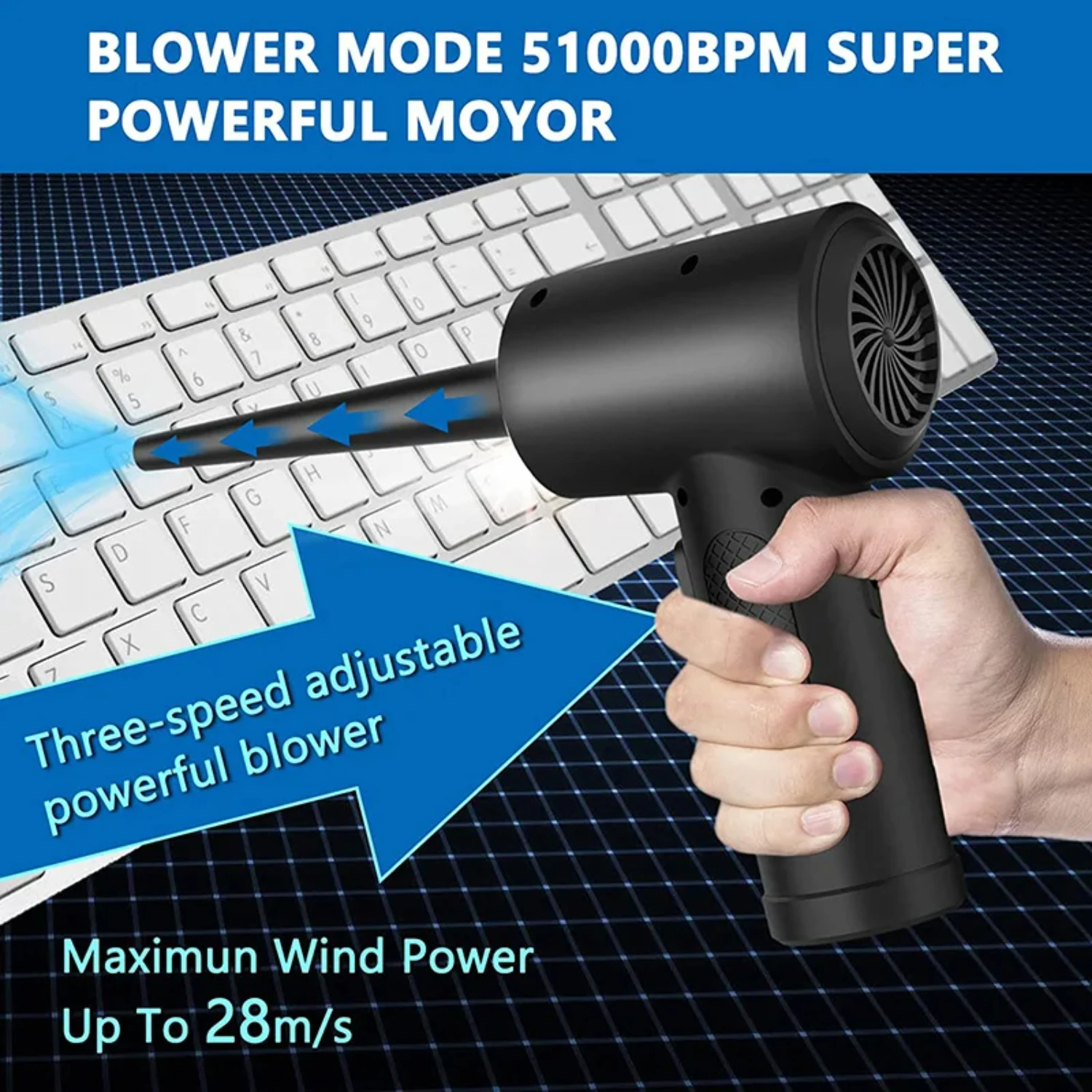 51000RPM Wireless Air Duster Adjustable Cordless Air Blower Compressed Dust Blowing Gun Handheld Keyboard  Camera Cleaner