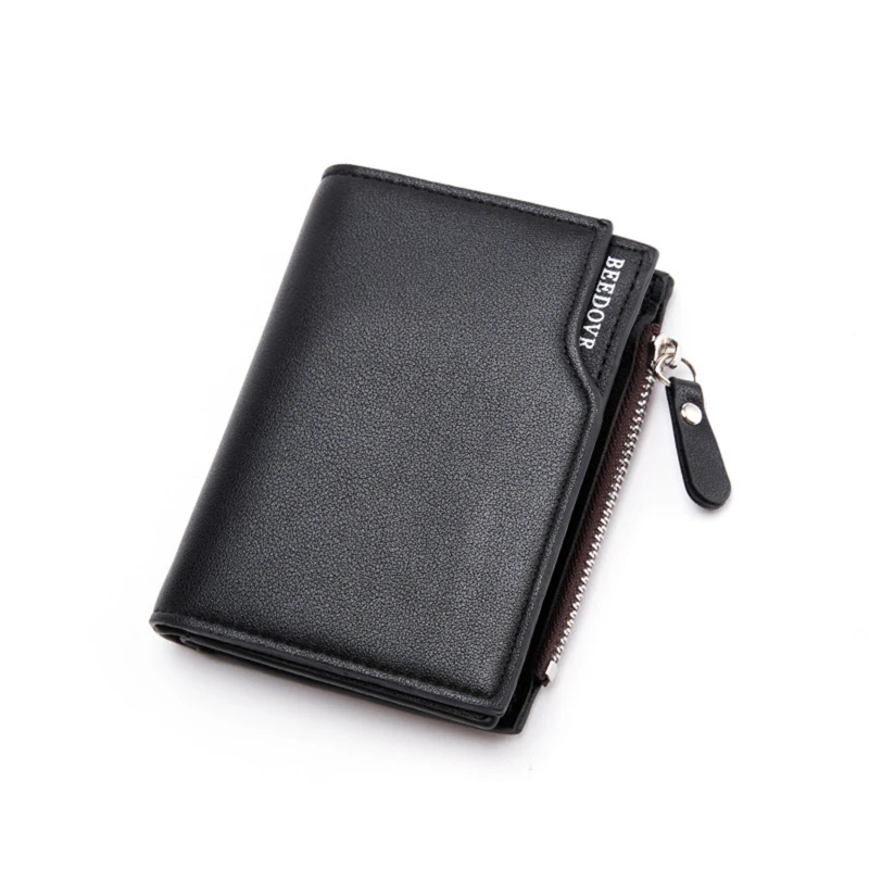 New Men PU Leather Short Wallet With Zipper Coin Pocket Vintage Big Capacity Male Short Money Purse Card Holder Vertical