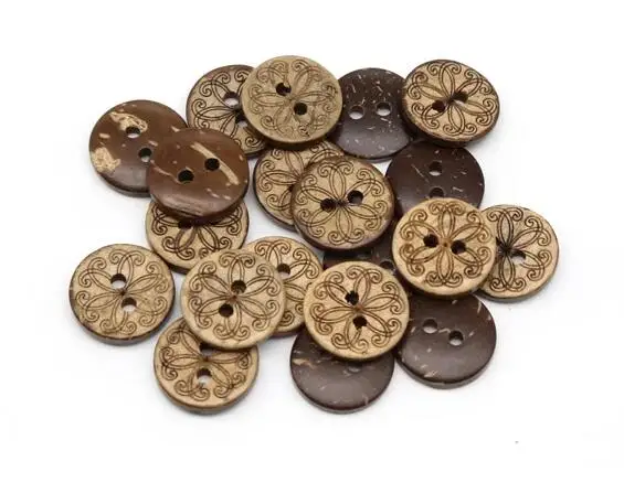 50Pcs/lot Size:12.5-20mm Round Natural Coconut 2 Holes Buttons Beautiful Pattern Design Button Sewing Accessories(KK-365)