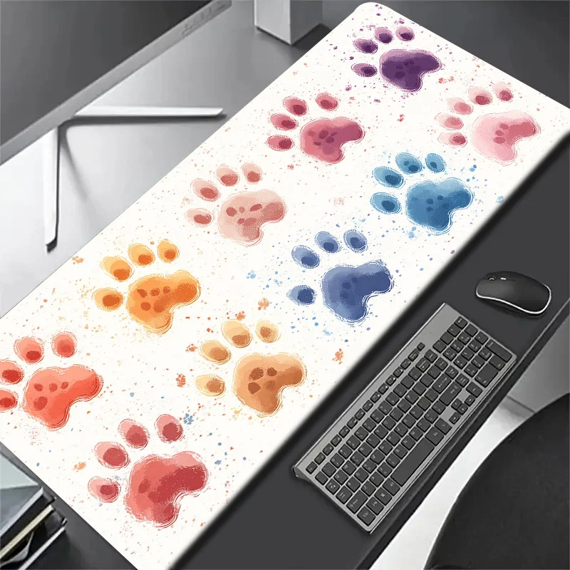 

Colorful Paw Print Mouse Pad - Extra-Large, Non-Slip for Gaming & Office, RV Decor, Coffee Table Mat, Desk Accessory, Perfect Ch