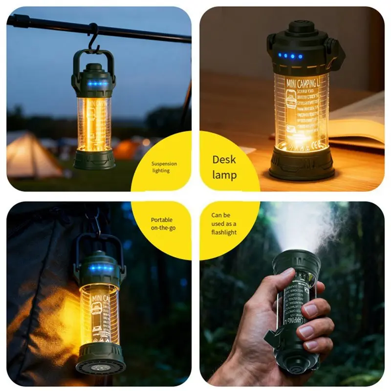 ABDJ-LED 3 Colors 6 Modes USB Rechargeable 2-In-1 Camping Lantern Flashlight Portable Outdoor Emergency Light