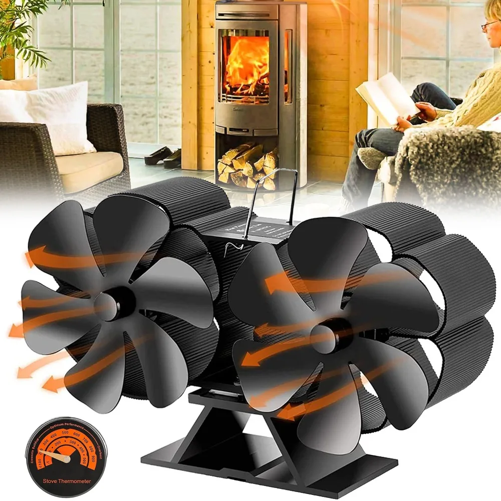 Accessorio per caminetto, ventola a doppia testa con 12 pale, per stufe a legna/camino, regalo invernale