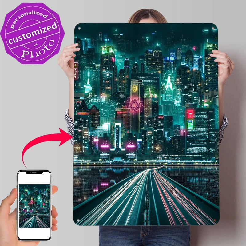 Neon City Blechposter Individualisierte Wandkunst Retro Vintage Metallschilder für Fans Schlafzimmerdekoration Ästhetische Hauswand-Deko