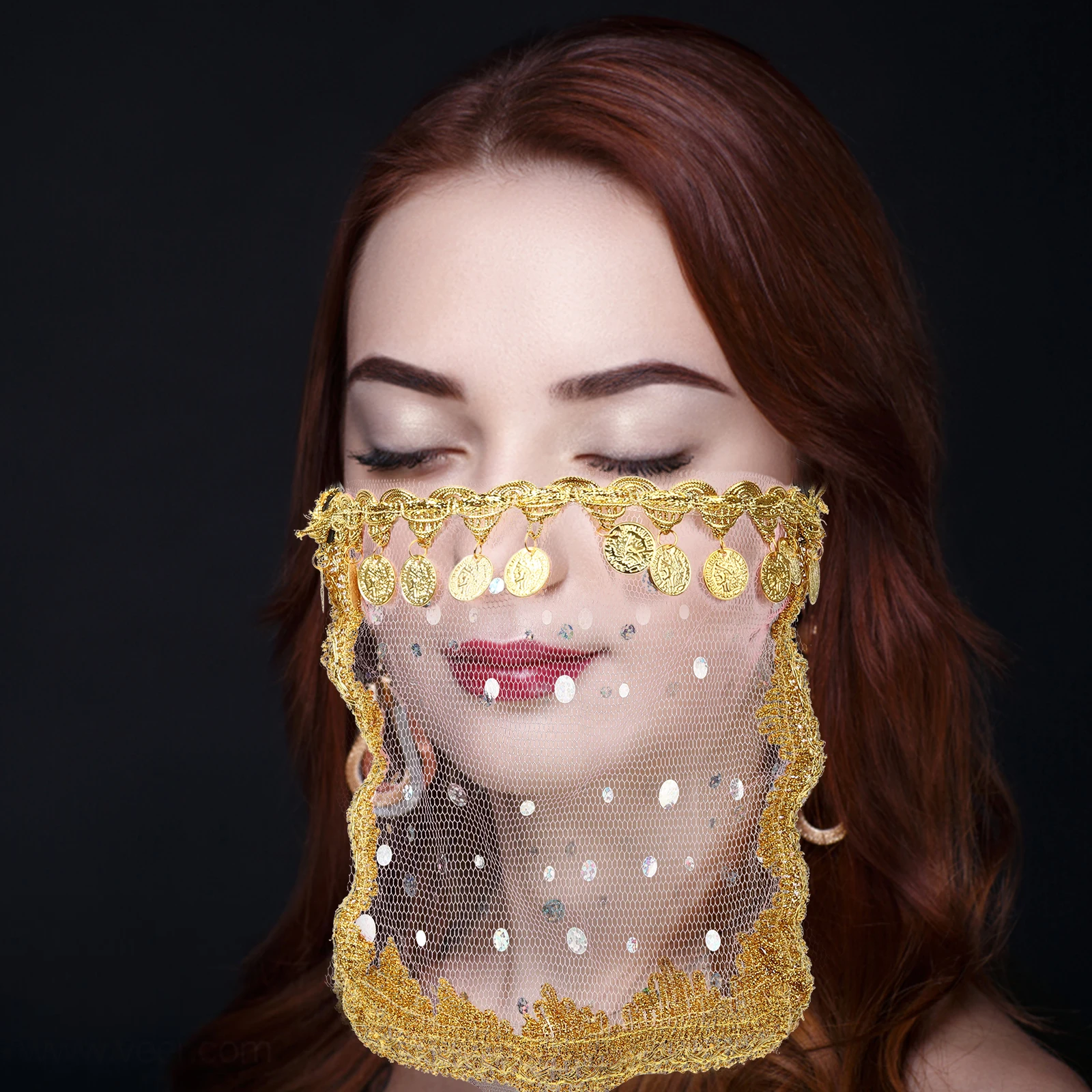 Bauchschleier Netzmaske für Frauen Pailletten Polyester Kostüm Requisite Halloween Cosplay Bauchtänzerin Outfit Bühnenauftritt