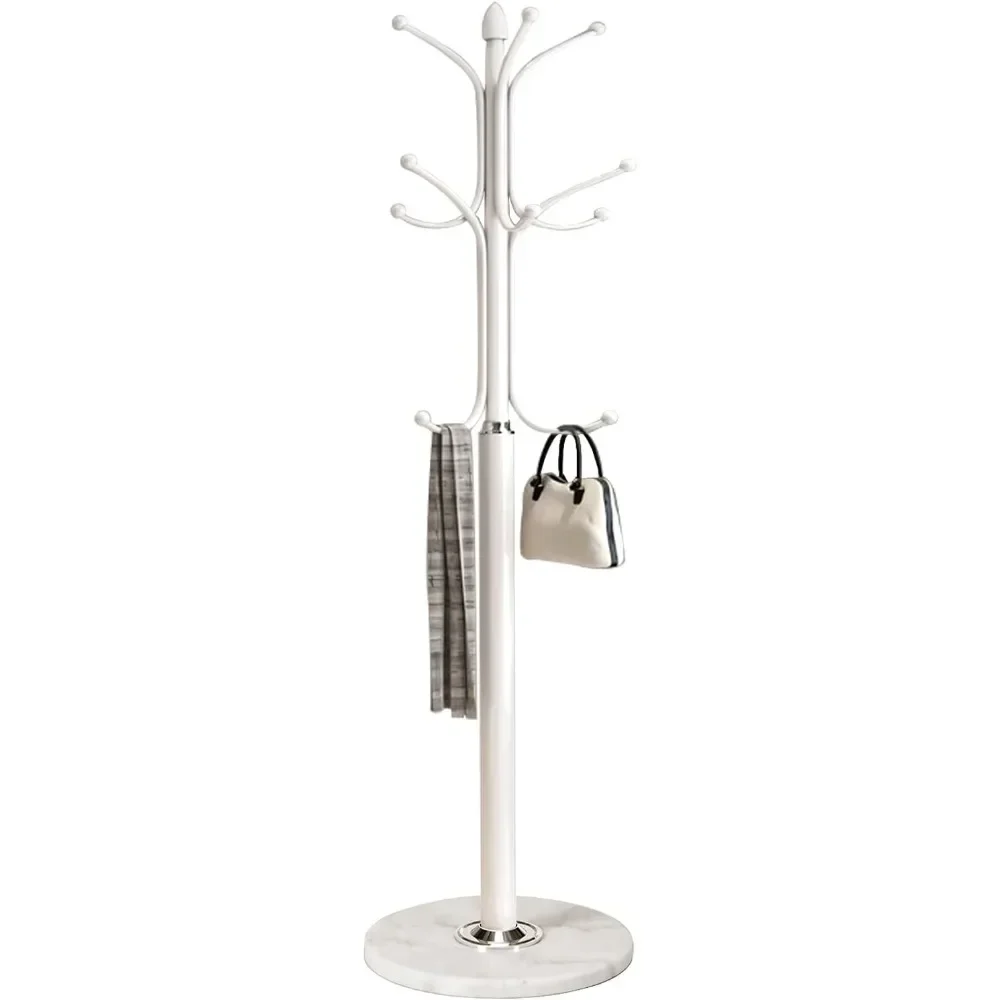 Metal Coat Rack Stand with Natural Marble Base, Free Standing Hall Tree with 12 Hooks for Hanging Scarf, Bag, Jacket