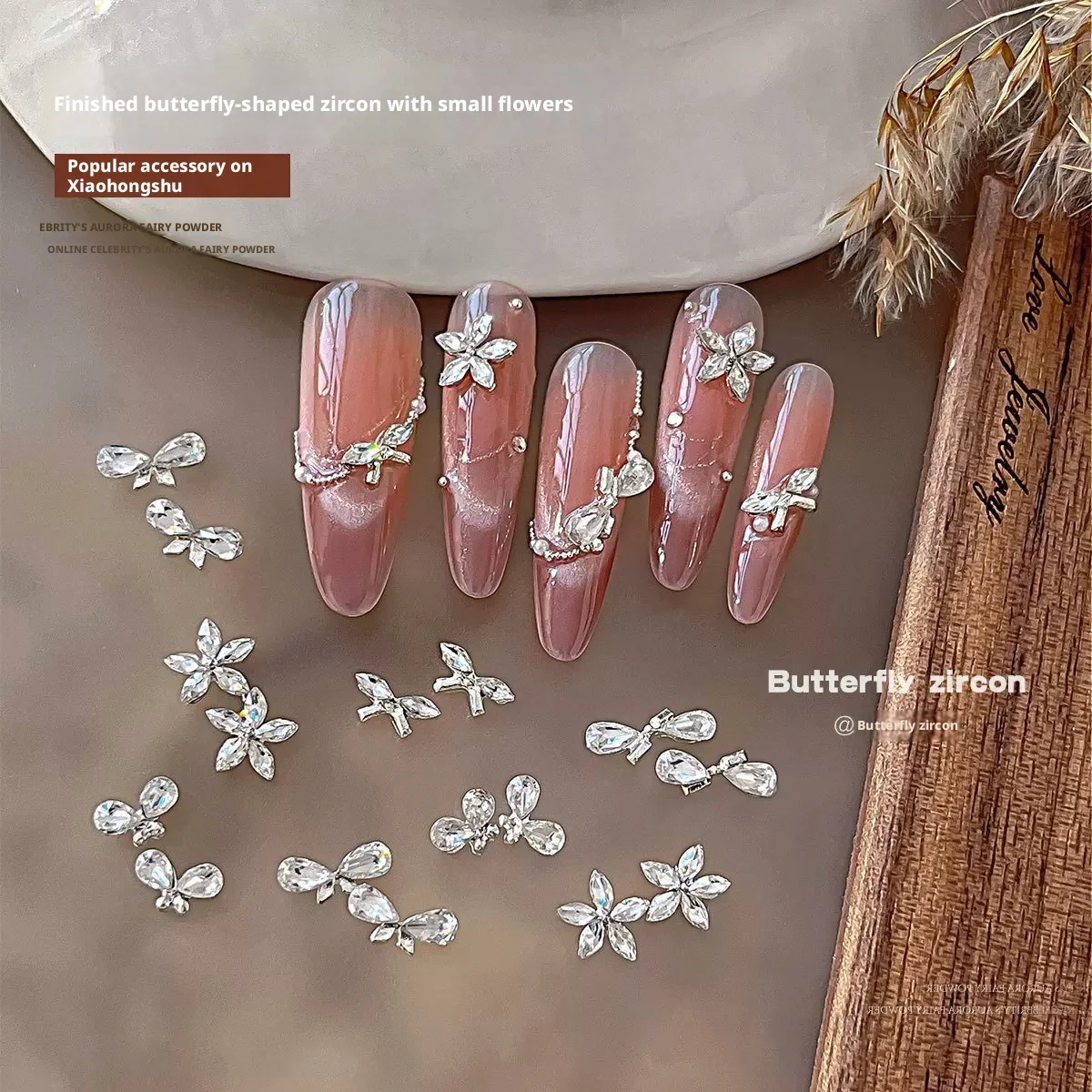2Pcs Heart Bow Metal Rhinestone Zirconia Bling Butterfly Flower Zircon Metal Base Nail Crystal Nail Craft Diamonds Nail Decor