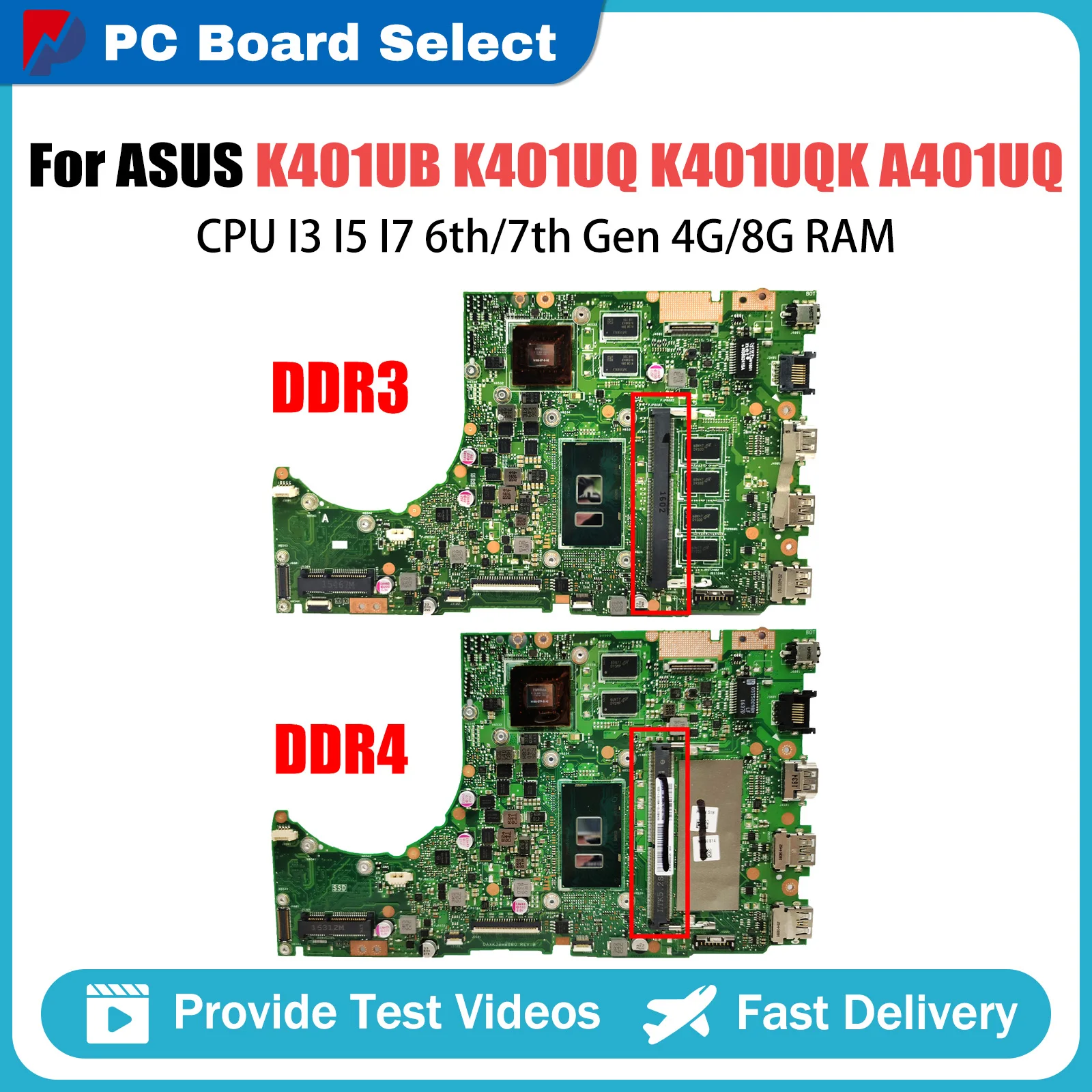 K401UB Laptop Motherboard For ASUS K401UQ A401U K401UQK A401UQ V401UQ V400U Mainboard 4G 8G RAM I3 7th Gen V2G DDR4