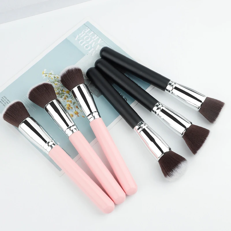 Conjunto de pincéis de maquiagem 3 peças, pincel plano de base kabuki para pó de creme líquido, mistura de contorno facial completo, base facial grande m