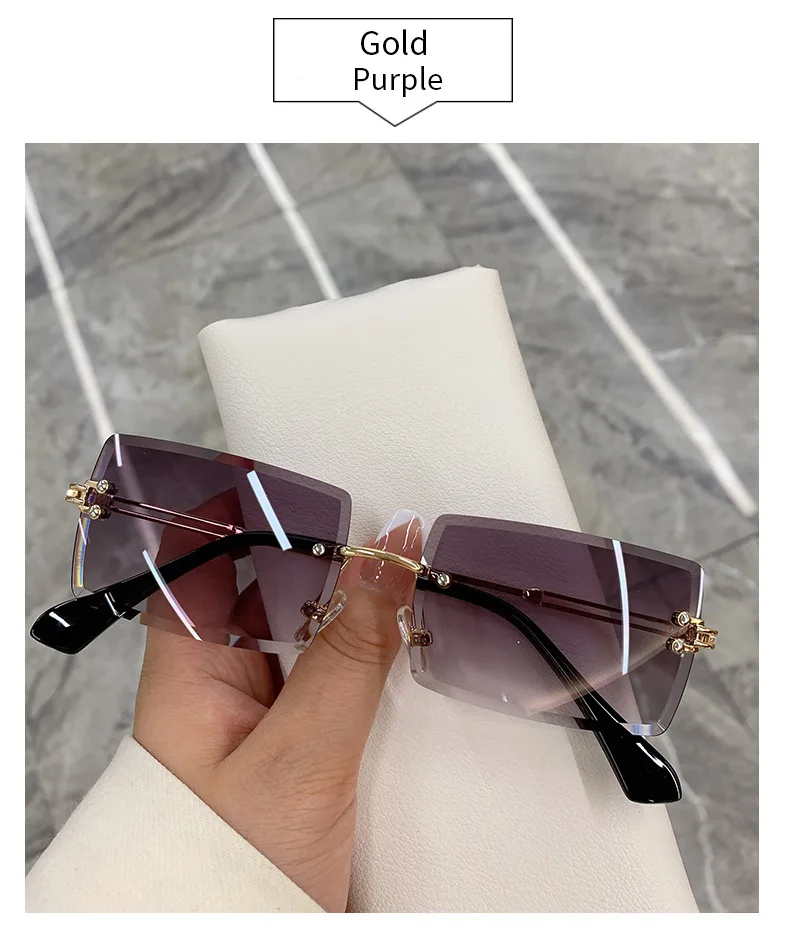 2026 Retro Sonnenbrille für Damen, Markendesigner Randlose Verlaufsgläser, Modische Sonnenbrillen mit Schneidegläsern, Rahmenlose Damenbrillen – Detail 5