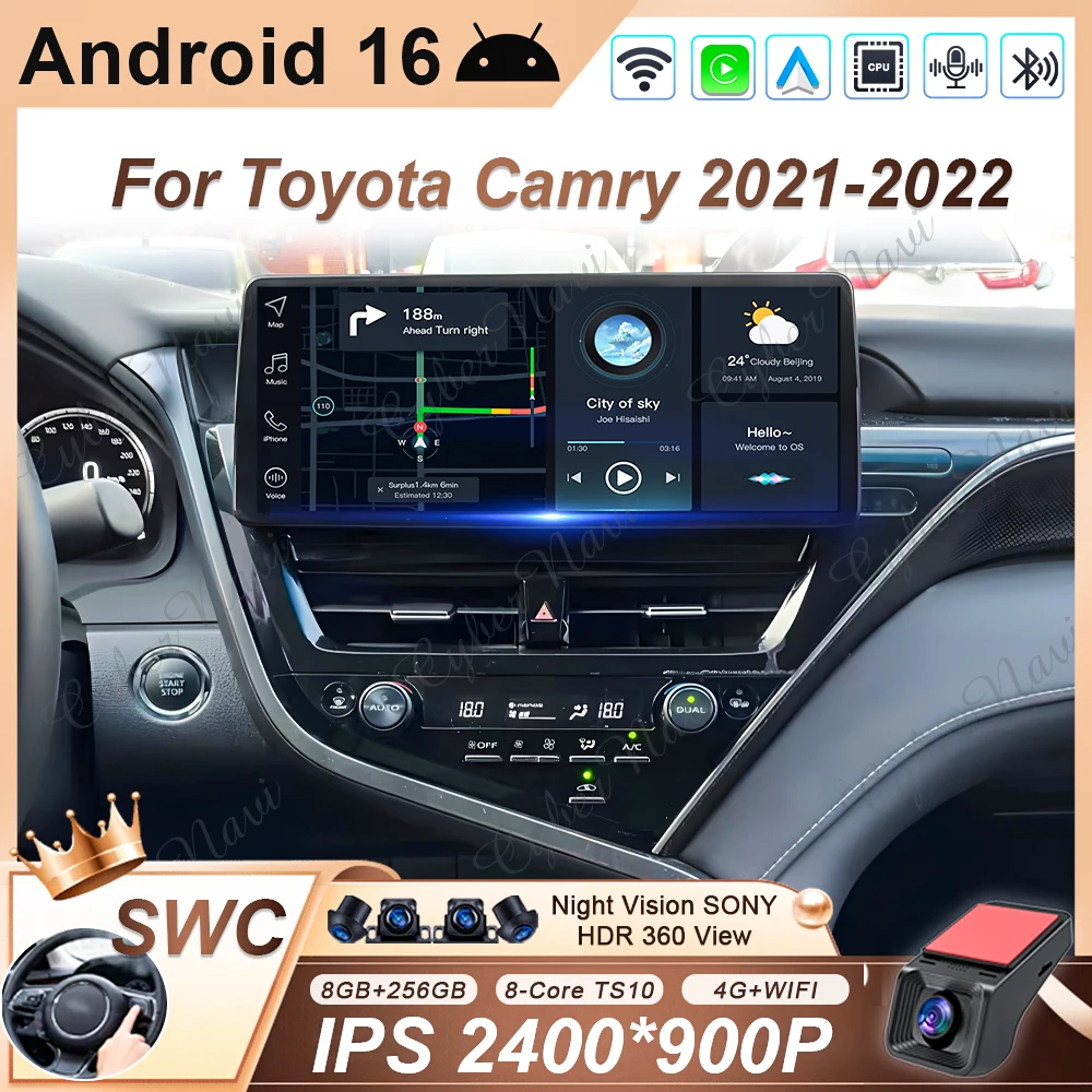 12.3 inch Car Radio Wireless Carplay For Toyota Camry 2021 - 2022 Android Screen GPS Multimedia Video Player Stereo No 2din DVD