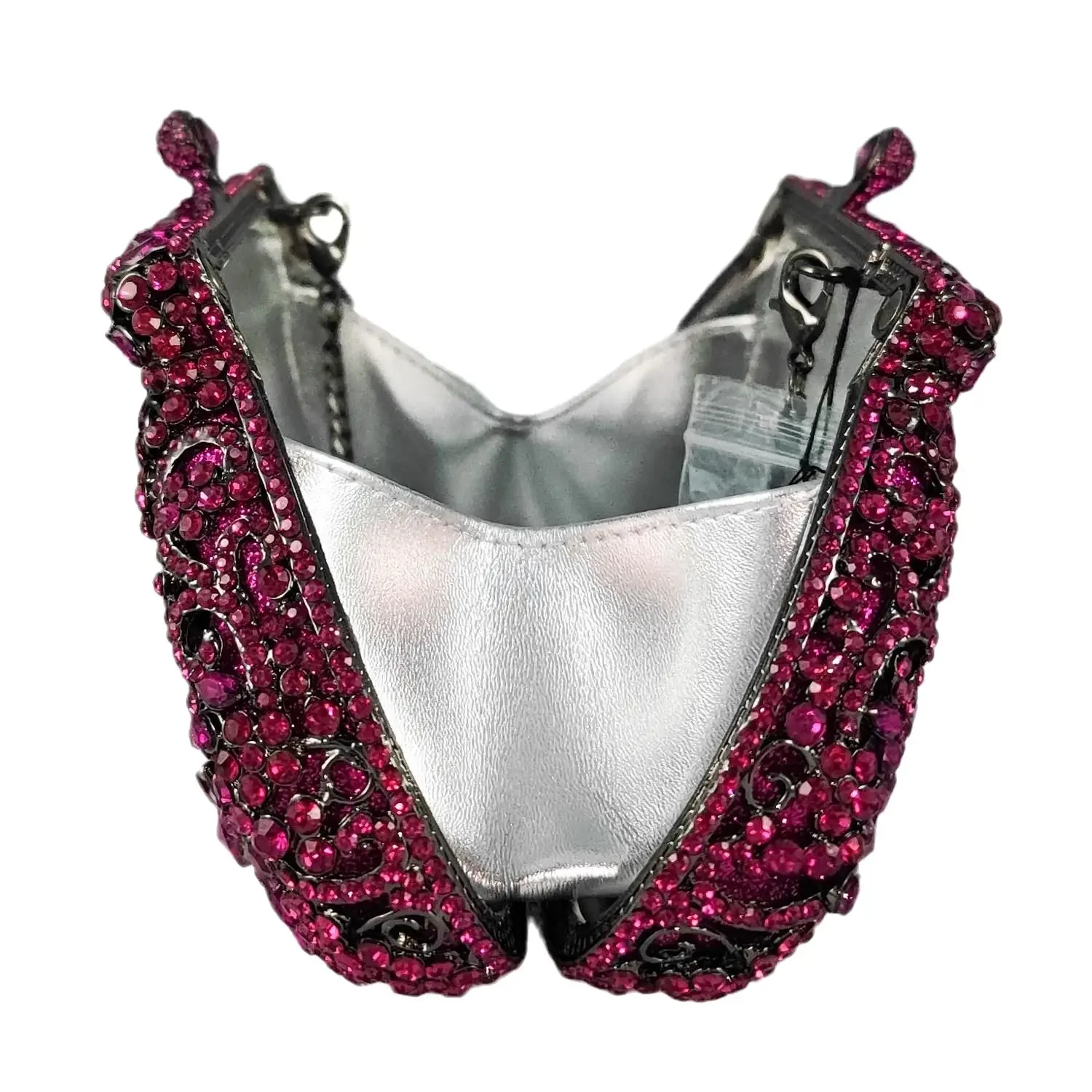 Boutique De FGG Fuchsia Crown & Flower Women Crystal Clutch Evening Handbags Party Dinner Wedding Bridal Rinestone Purse