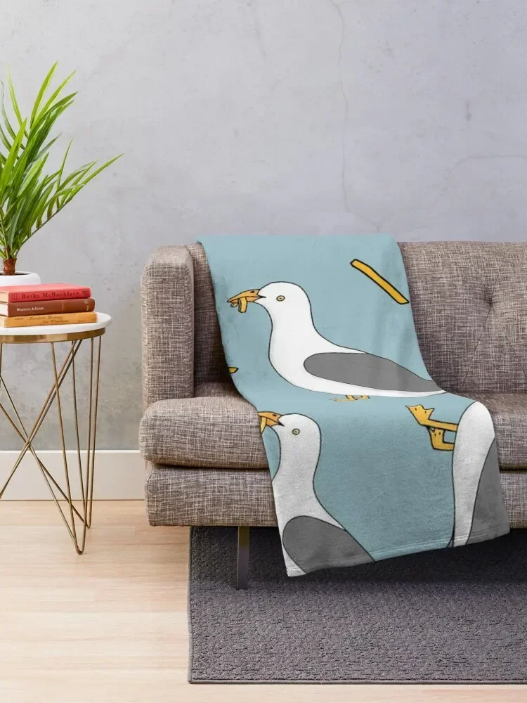 Seagull and chips Throw Blanket christmas gifts Flannels For Sofa Thin Picnic Blankets