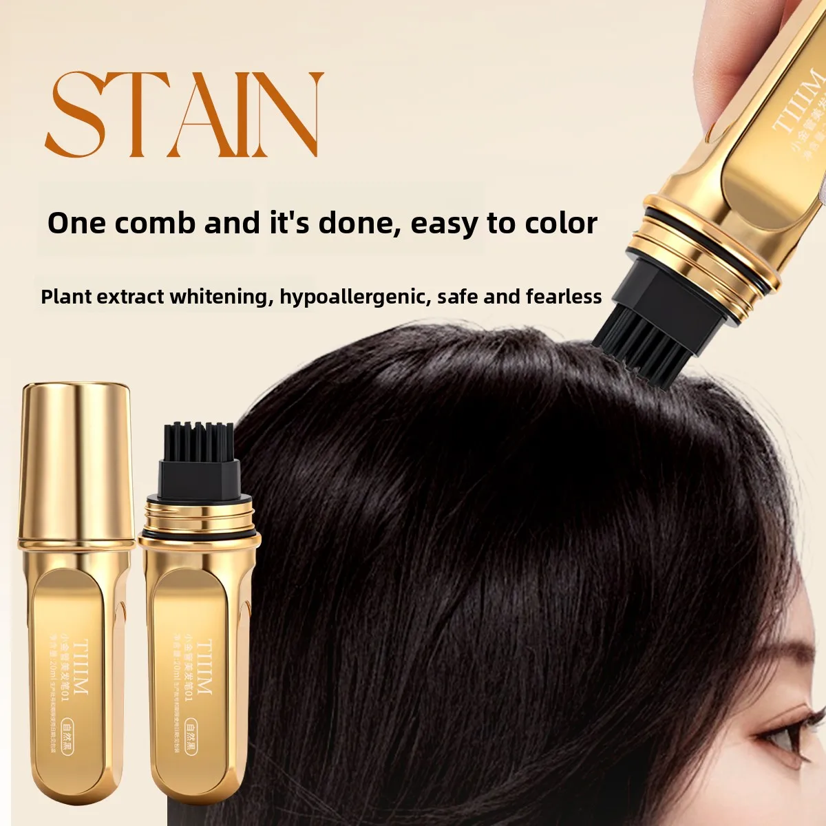 Hair Root Touch Up Pen with Brush, Waterproof Grey Coverage, Quick Dry Temporary Hair Color (Natural Black/Dark Brown)