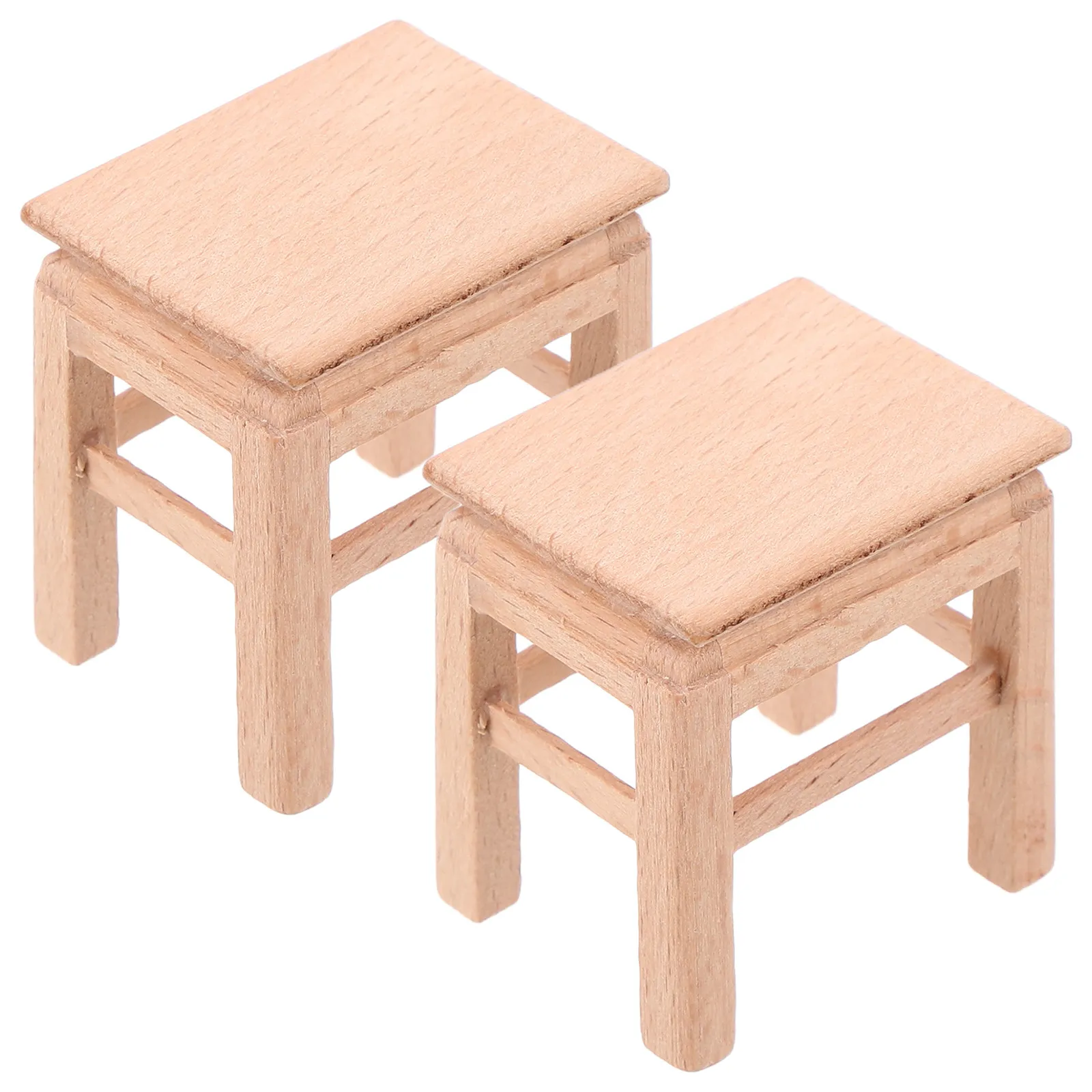 

2 шт. миниатюрных деревянных табурета, изысканная ручная работа, компактный размер, для кукольного домика, аксессуары для мебели, миниатюрный стульчик-реквизит для дома