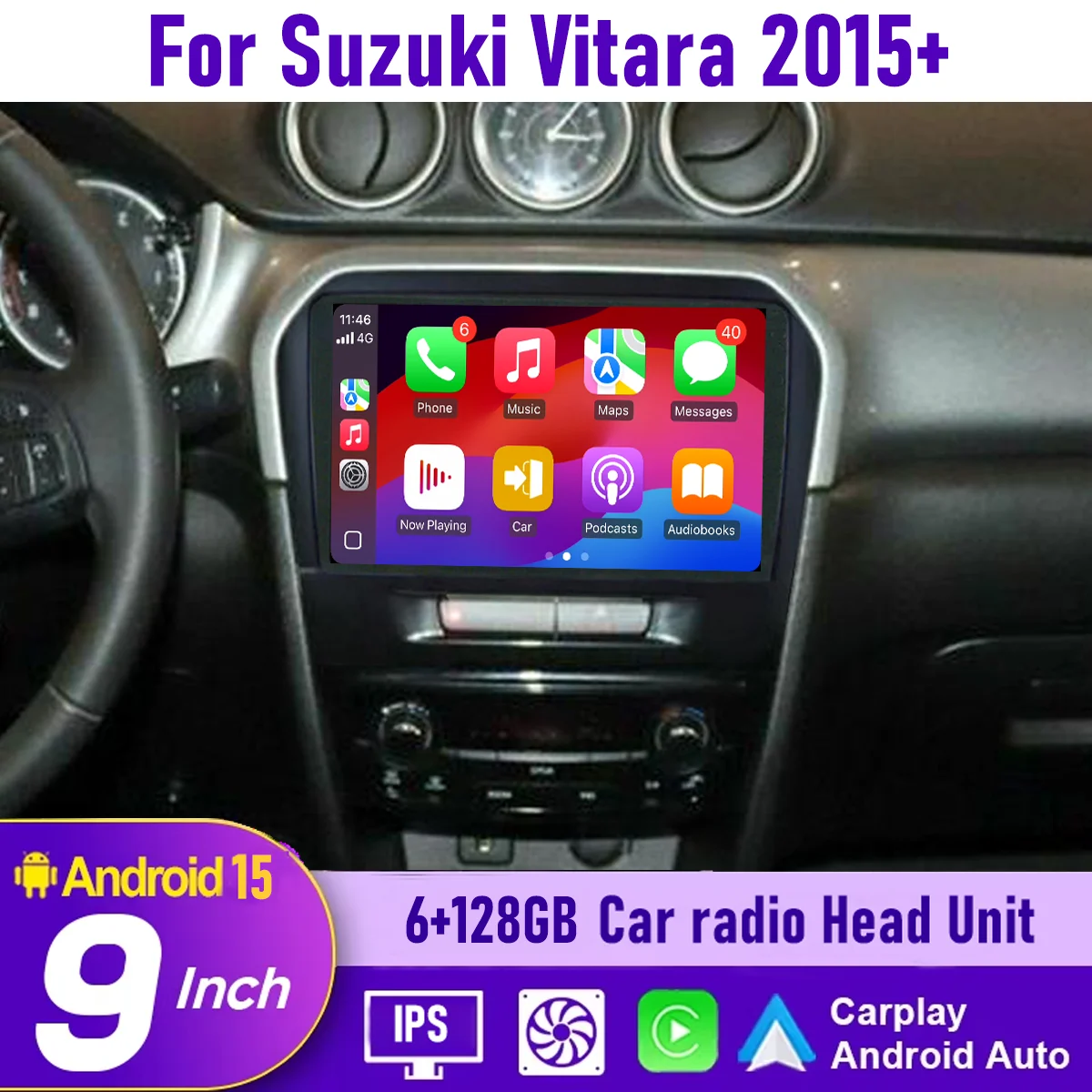 

9“ Wireless CarPlay Android auto 6-128GB (8CORE) For Suzuki Vitara 2015+ QLED Screen Android Head Unit Navigation GPS Car Radio