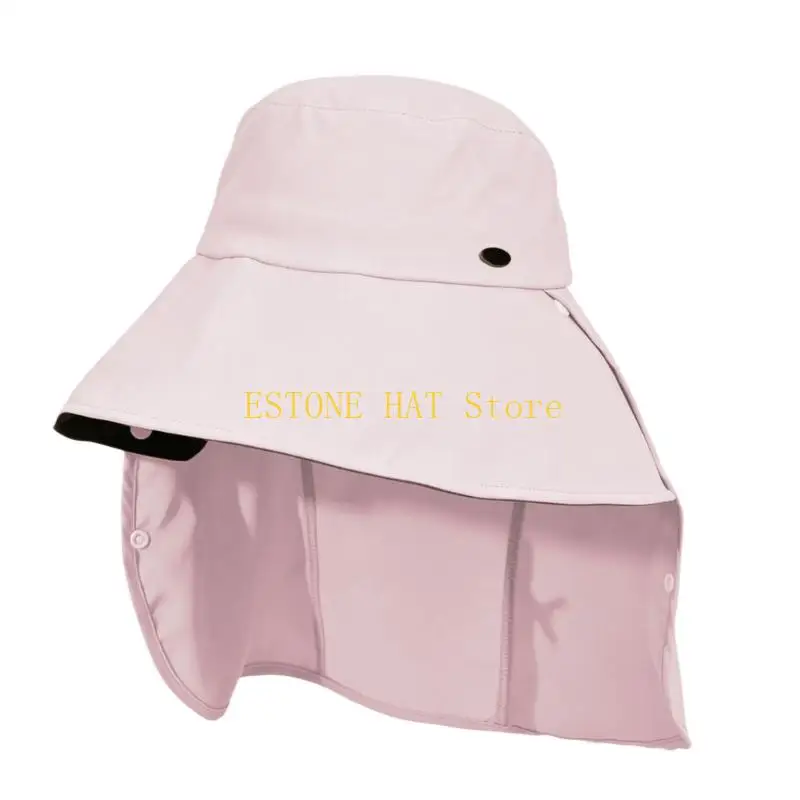 49MF UPF50+ Sun Hat With Detachable Face Cover Invisible Ponytail Hole For Women Men