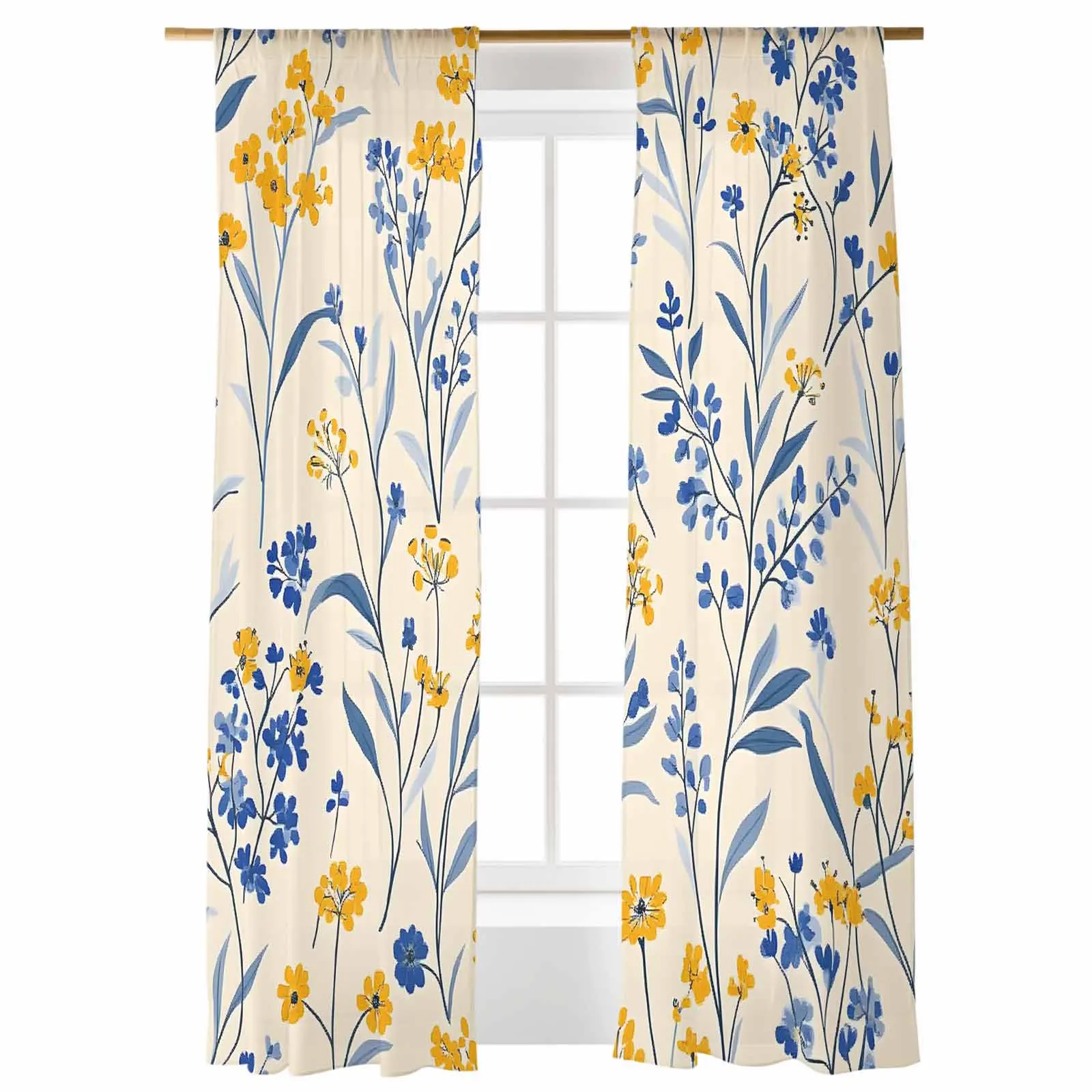

Modernism Daisy Flower Plant Voile Curtains Window Treatment Sheer Curtains for Bedroom Kitchen Drapes